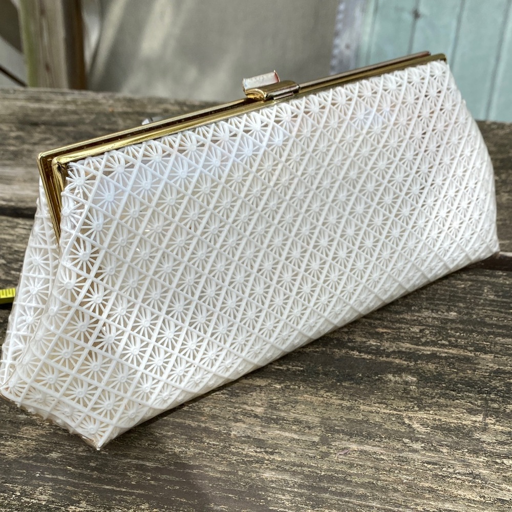 Vintage 1950s Clear Vinyl & White Lace Clutch Bag – Mid-Century Evening Purse
